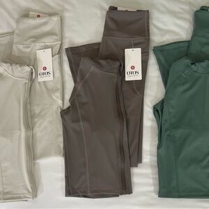 Activewear Leggings Set - Cream, Gray, Green